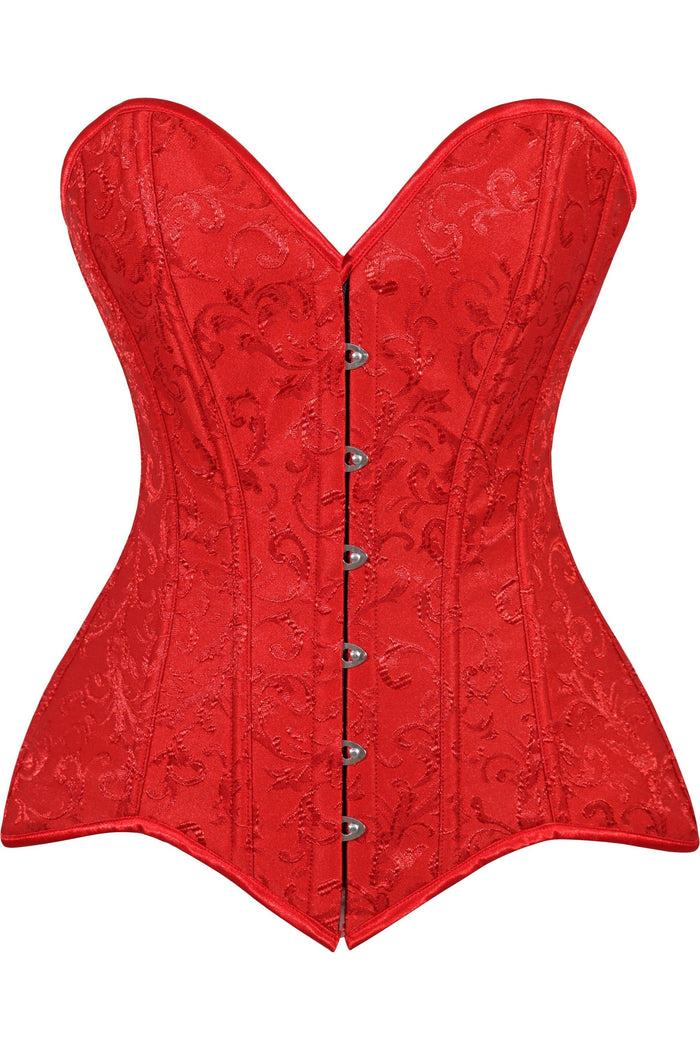 daisy beachwear Lavish Red Brocade Overbust Corset W/Busk Closure