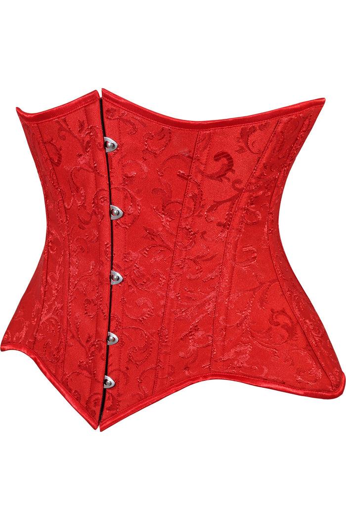 Daisy Beachwear Lavish Red Brocade Waist Cincher Under Bust Corset W/Front Busk Closure