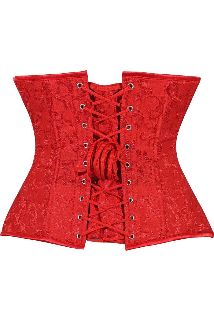 Daisy Beachwear Lavish Red Brocade Waist Cincher Under Bust Corset W/Front Busk Closure