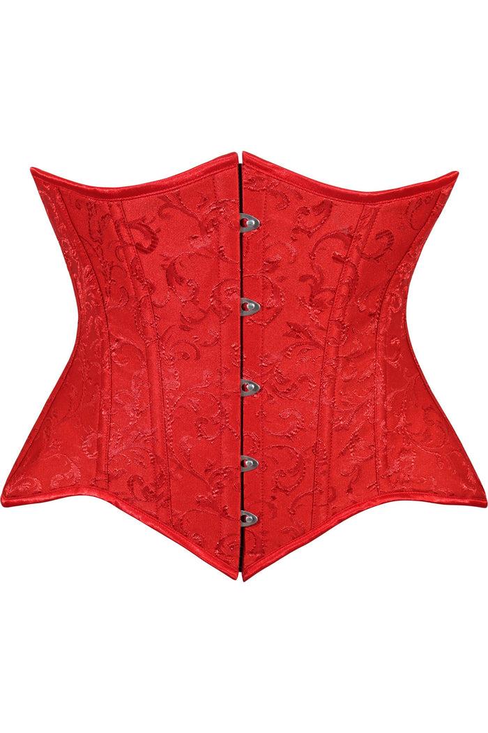 daisy beachwear Lavish Red Brocade Waist Cincher Under Bust Corset w/Front Busk Closure