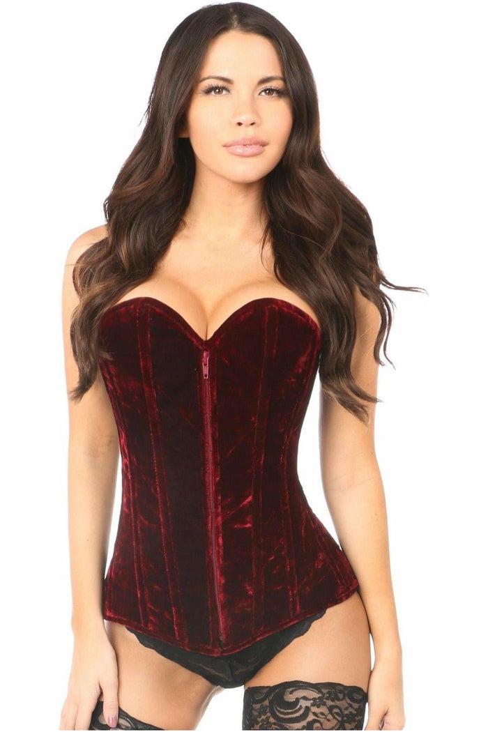 daisy beachwear Lavish Red Crushed Velvet Overbust Corset