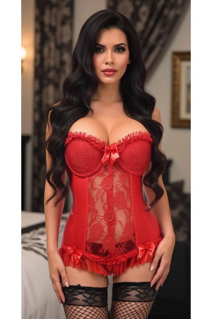 Daisy Beachwear Lavish Red Lycra & Lace Hook & Eye Stretch Bustier Corset