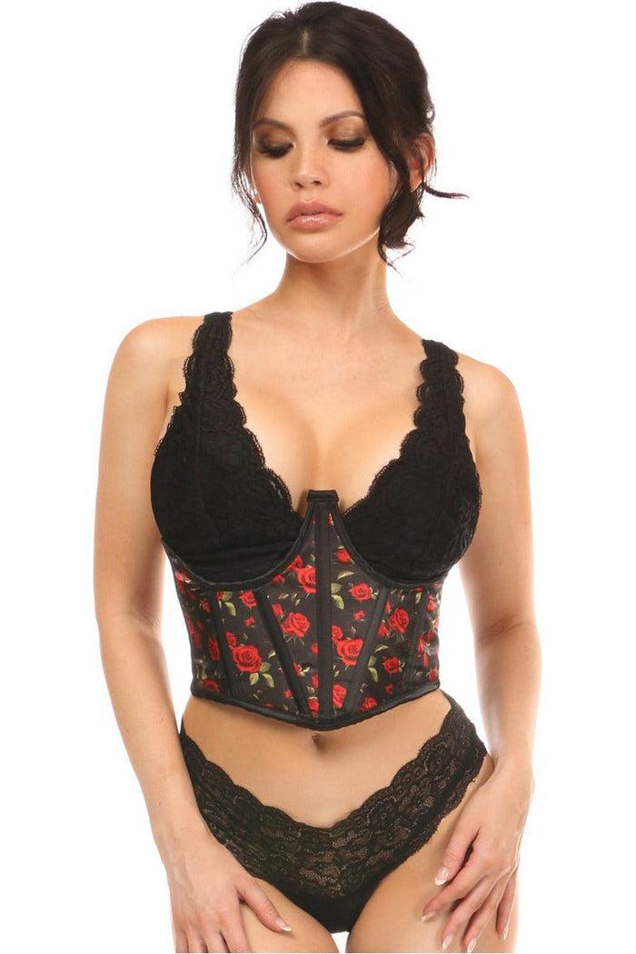 daisy beachwear Lavish Red Roses Satin Open Cup Waist Cincher