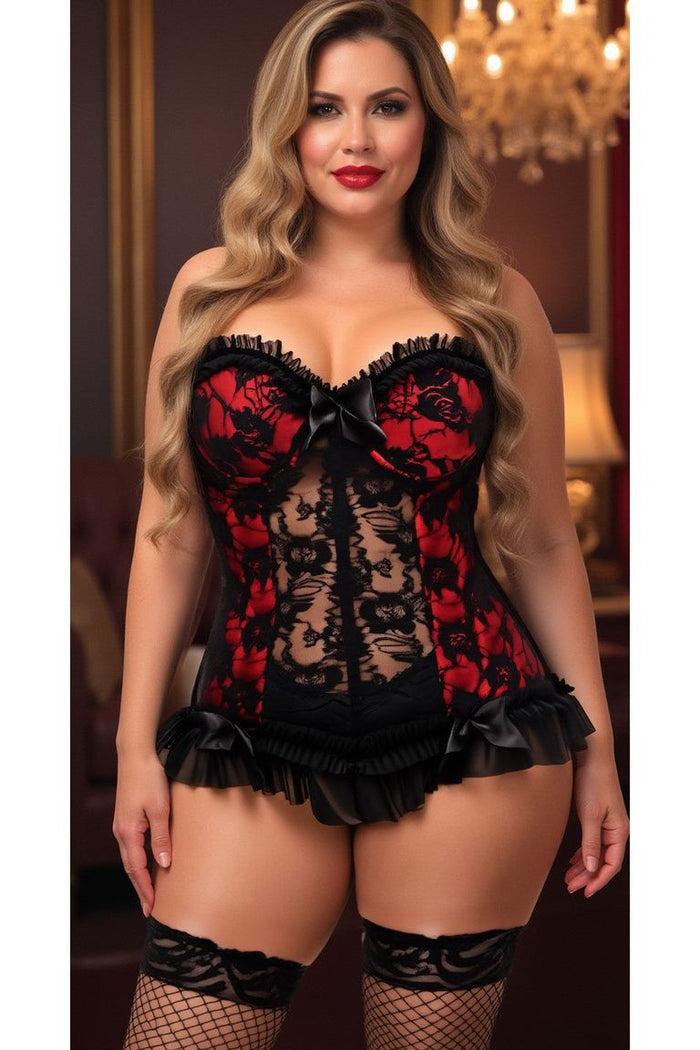 Daisy Beachwear Lavish Red W/Black Lace & Lycra Hook & Eye Stretch Bustier Corset