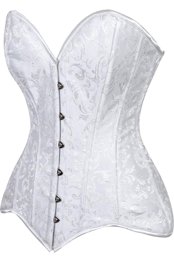 Daisy Beachwear Lavish White Brocade Overbust Corset W/Busk Closure