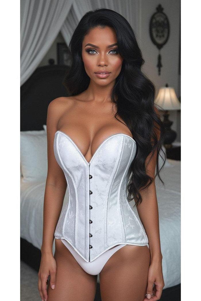 Daisy Beachwear Lavish White Brocade Overbust Corset W/Busk Closure