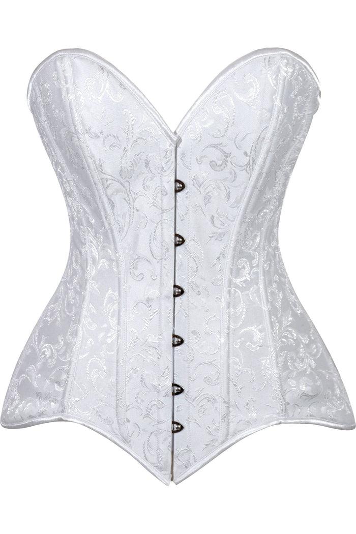 daisy beachwear Lavish White Brocade Overbust Corset W/Busk Closure