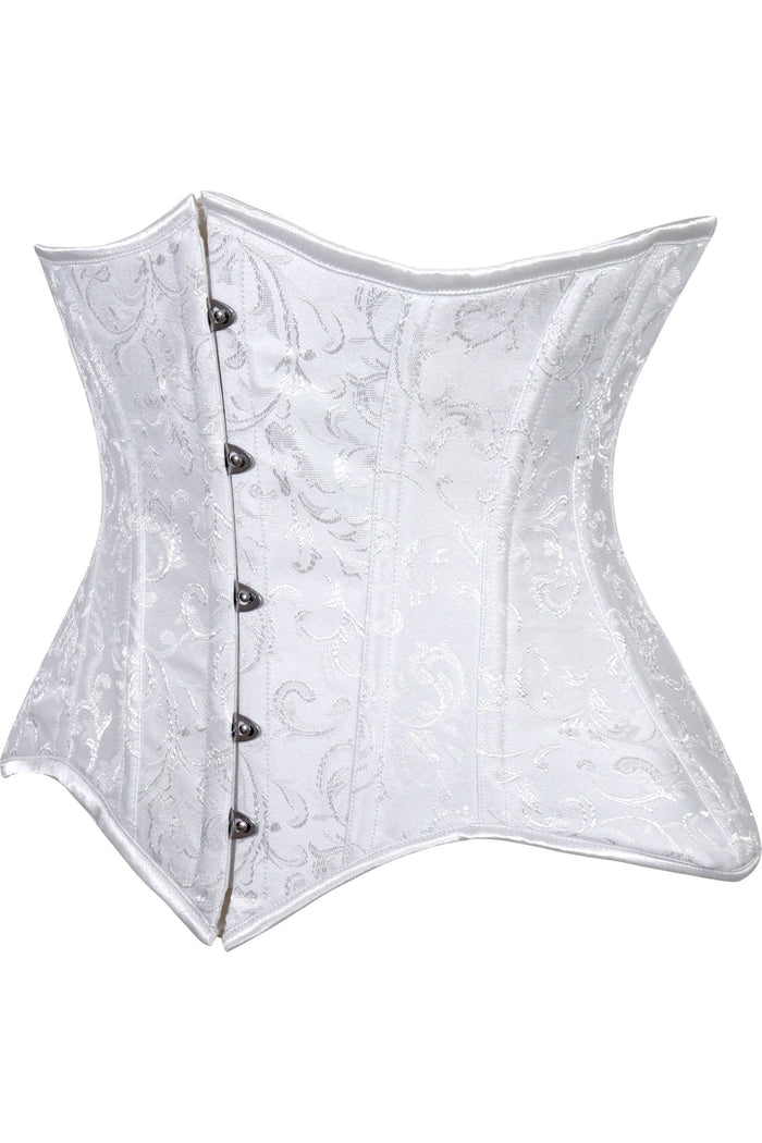 Daisy Beachwear Lavish White Brocade Waist Cincher Under Bust Corset W/Front Busk Closure