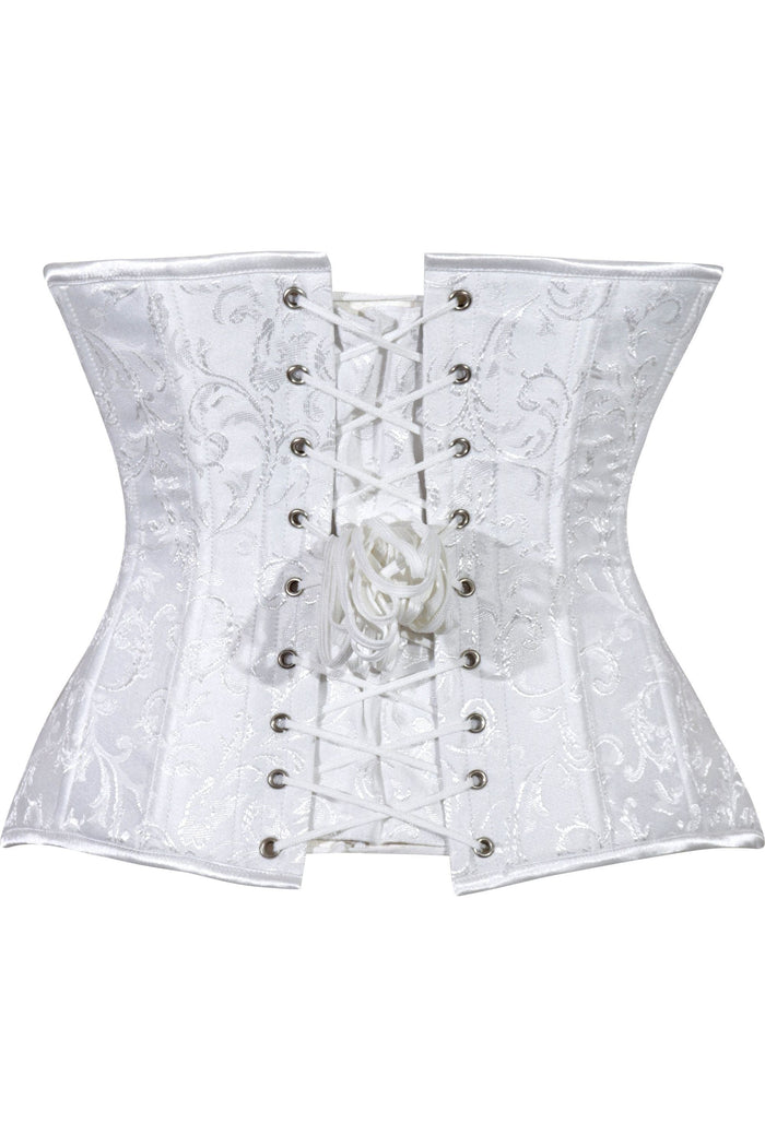 Daisy Beachwear Lavish White Brocade Waist Cincher Under Bust Corset W/Front Busk Closure
