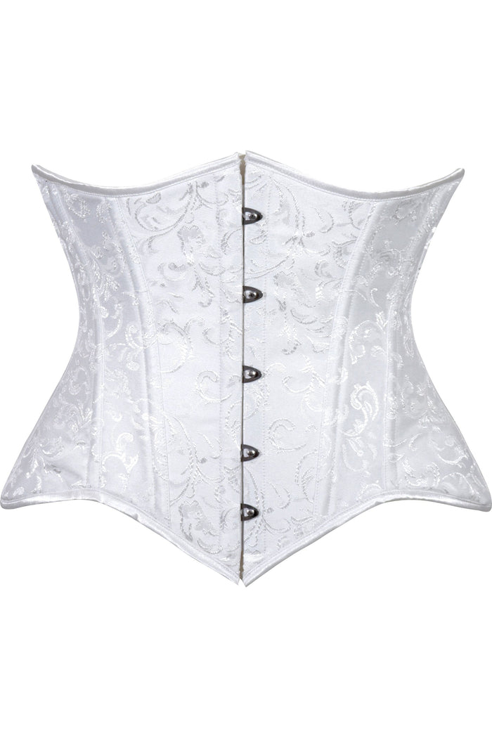 daisy beachwear Lavish White Brocade Waist Cincher Under Bust Corset w/Front Busk Closure