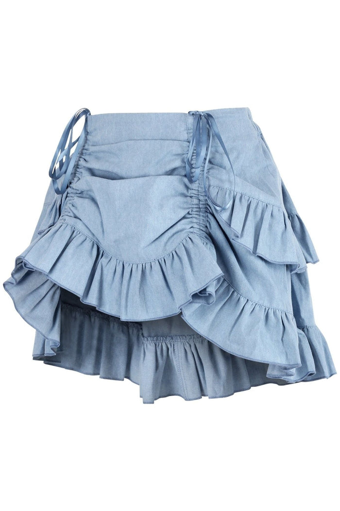 Daisy Beachwear Light Blue Denim Ruched Bustle Skirt