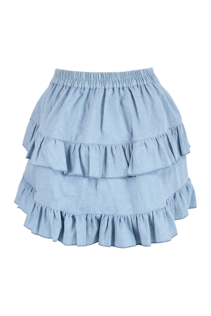 Daisy Beachwear Light Blue Denim Ruched Bustle Skirt