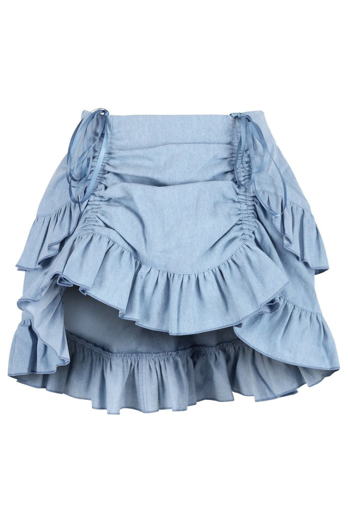 daisy beachwear Light Blue Denim Ruched Bustle Skirt