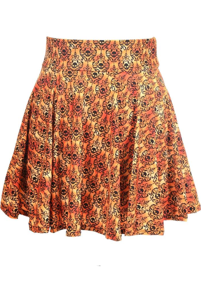 daisy beachwear Orange Skulls Gothic Print Stretch Lycra Skirt