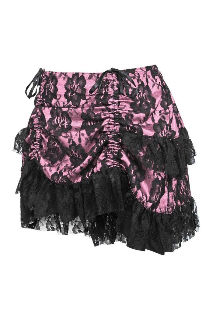 Daisy Beachwear Pink/Black Lace Ruched Bustle Skirt