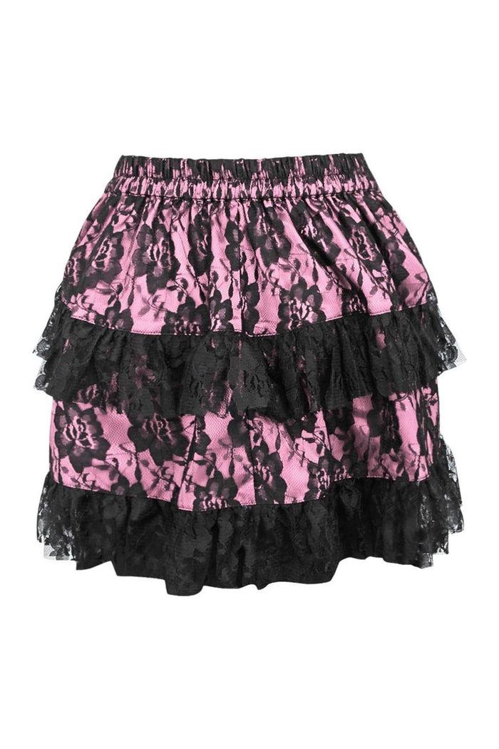 Daisy Beachwear Pink/Black Lace Ruched Bustle Skirt