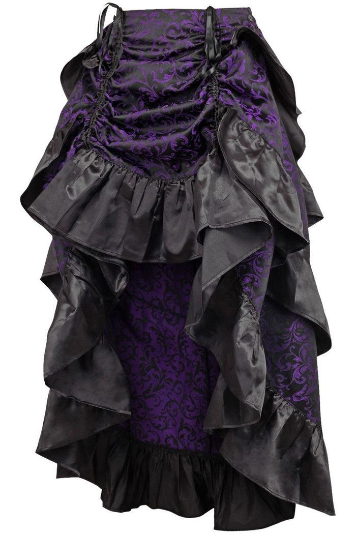 Daisy Beachwear Purple/Black Brocade Adjustable High Low Bustle Skirt
