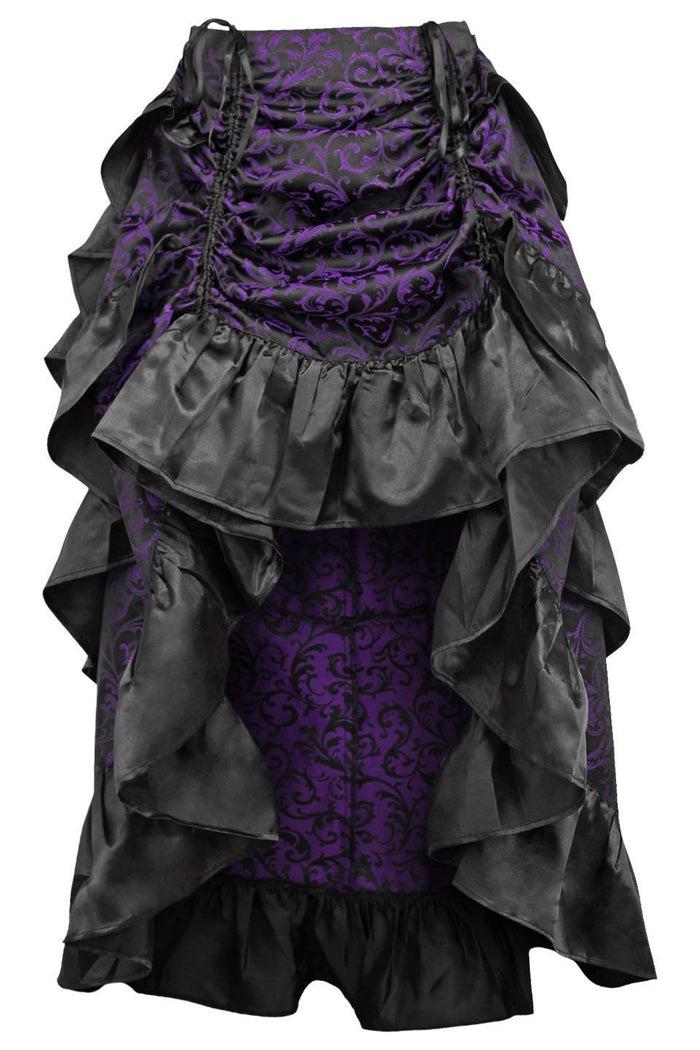 daisy beachwear Purple/Black Brocade Adjustable High Low Bustle Skirt