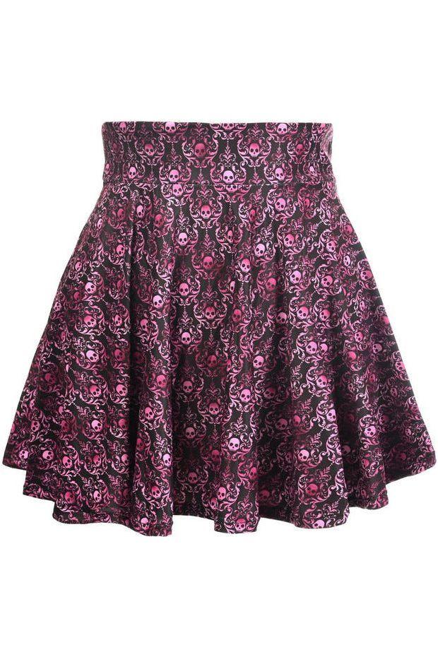 daisy beachwear Purple Skulls Gothic Print Stretch Lycra Skirt