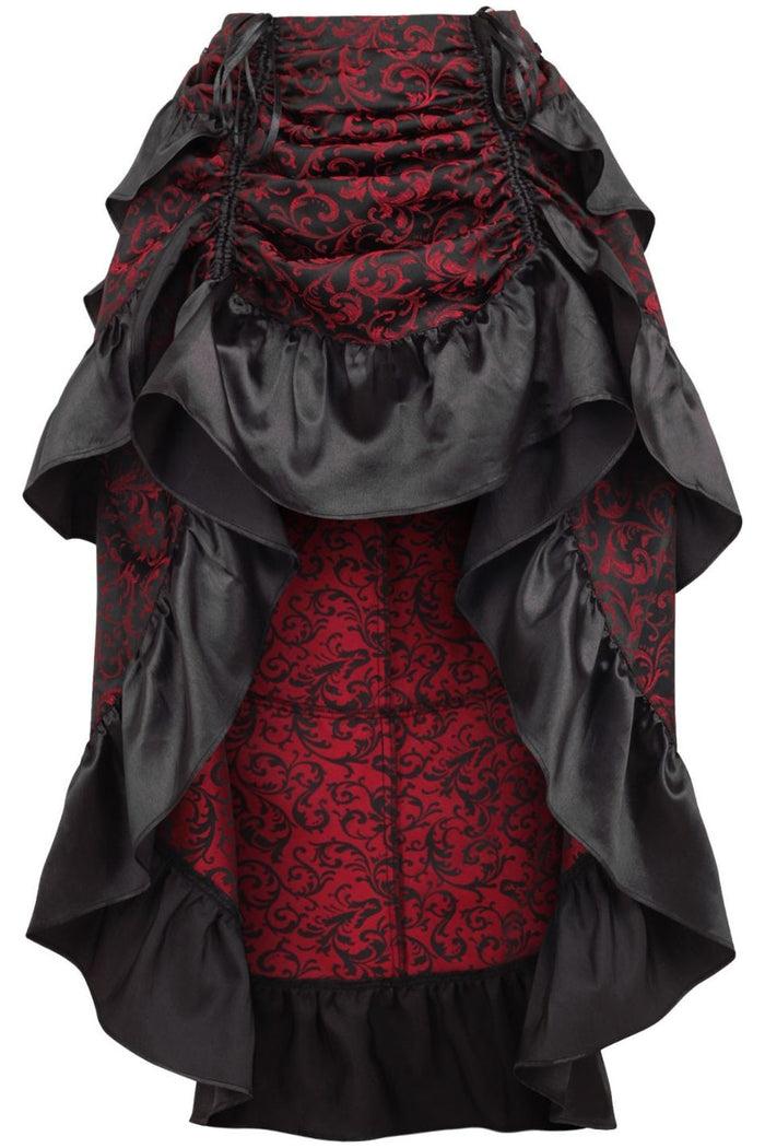 daisy beachwear Red/Black Brocade Adjustable High Low Bustle Skirt