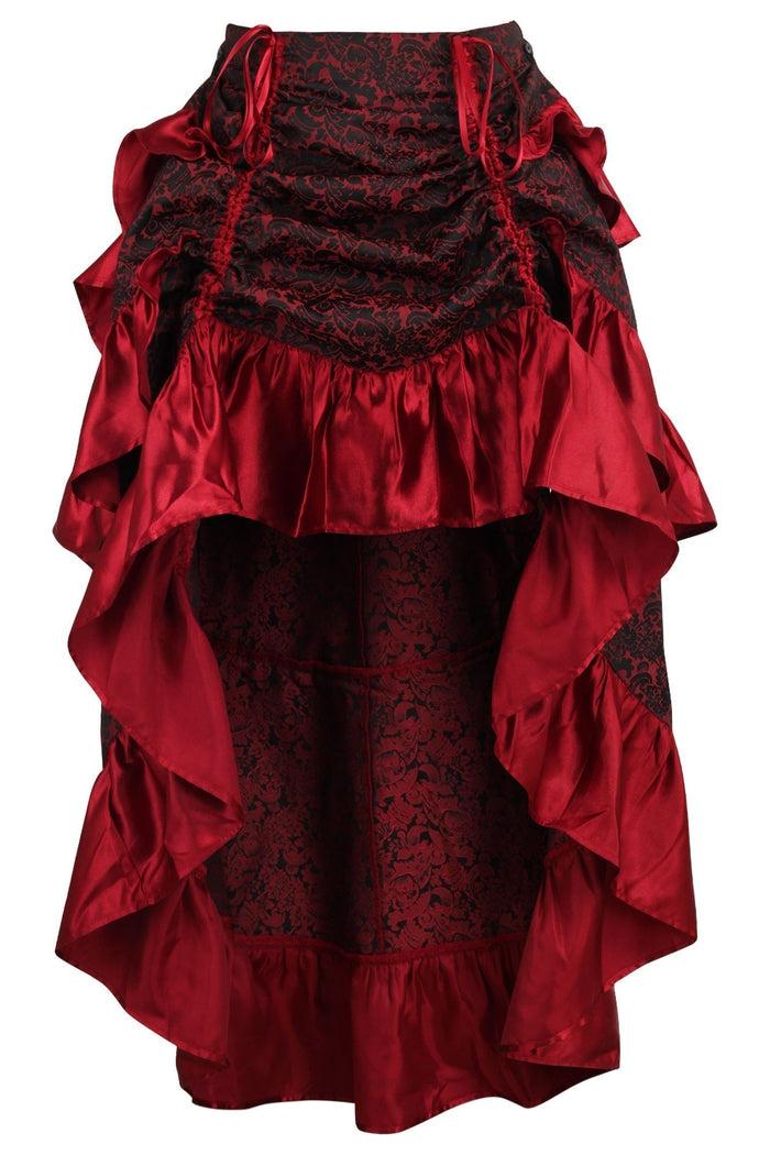 daisy beachwear Red Brocade Adjustable High Low Bustle Skirt