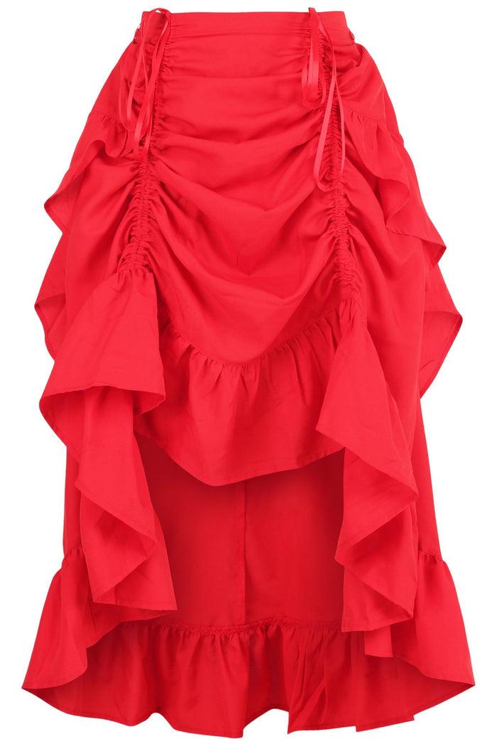 daisy beachwear Red Crepe Adjustable High Low Skirt