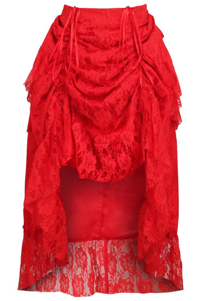 daisy beachwear Red Lace Adjustable High Low Bustle Skirt