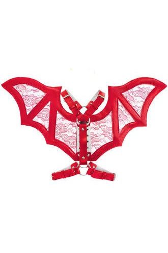 Daisy Beachwear Red/Red Faux Leather & Lace Wing Harness