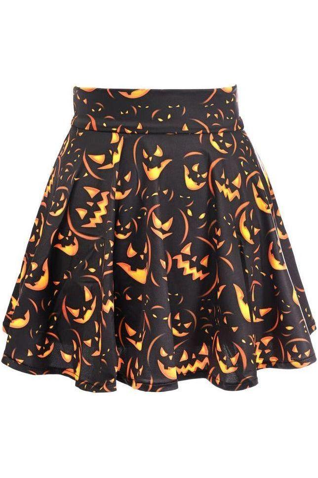 daisy beachwear Scary Pumpkin Print Stretch Lycra Skirt
