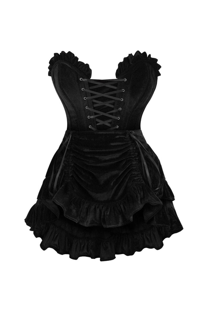 daisy beachwear Top Drawer 2 PC Black Velvet Lace-Up Corset & Skirt Set