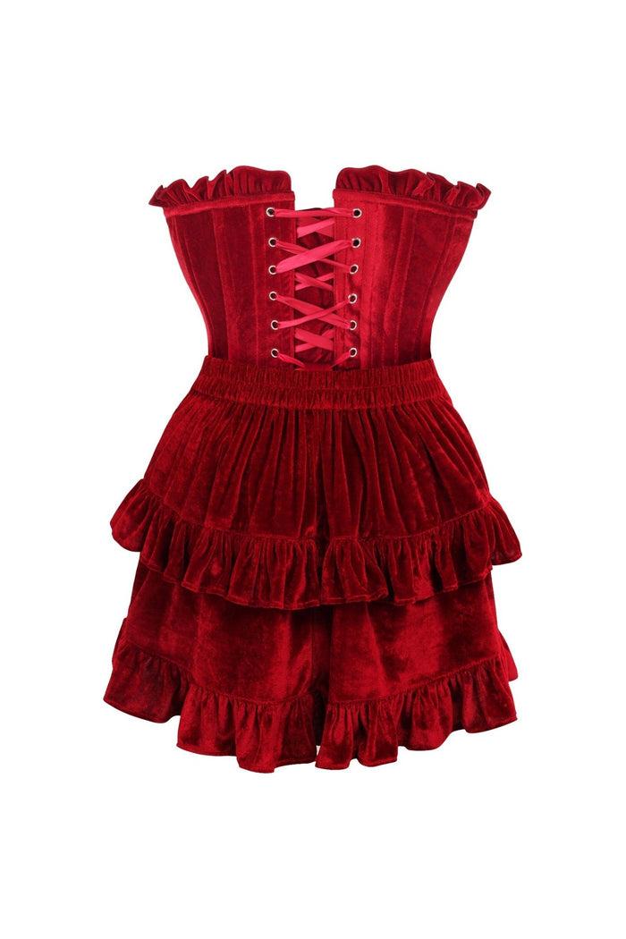 Daisy Beachwear Top Drawer 2 PC Dark Red Velvet Lace-Up Corset & Skirt Set