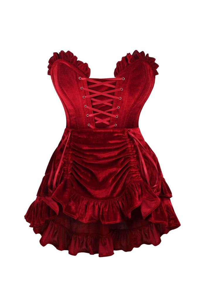 daisy beachwear Top Drawer 2 PC Dark Red Velvet Lace-Up Corset & Skirt Set