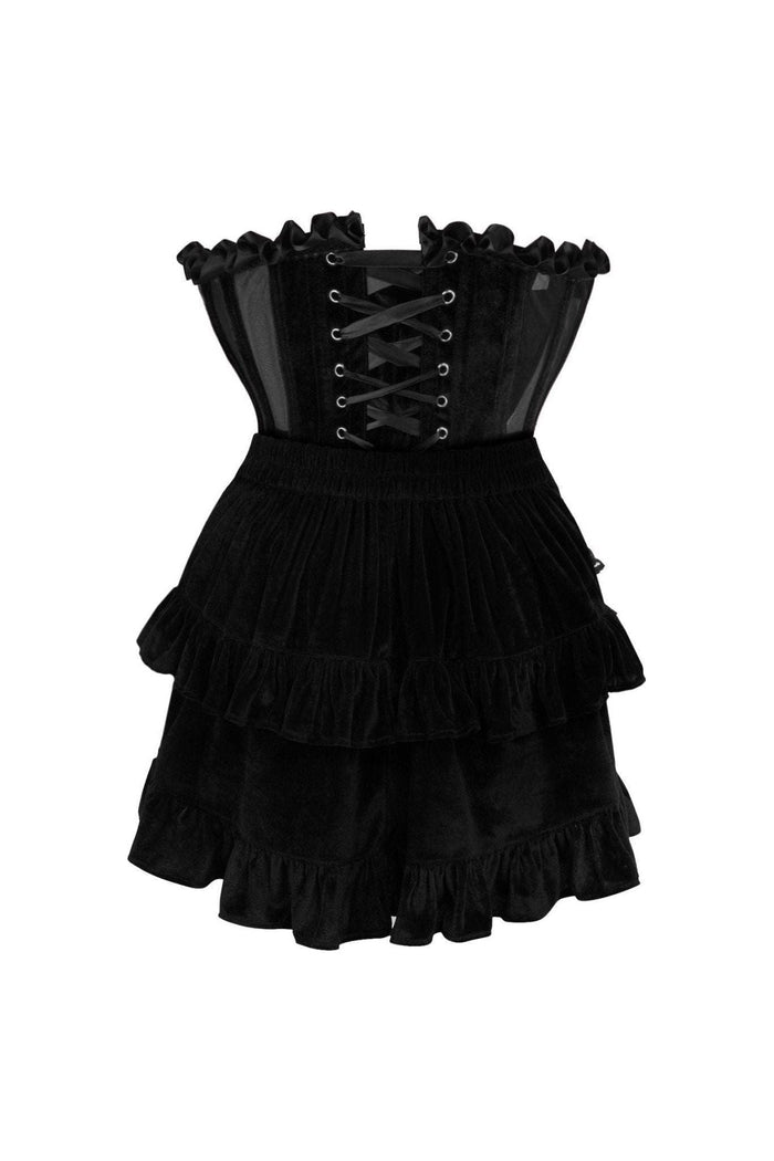 Daisy Beachwear Top Drawer 2 PC Steel Boned Black Mesh & Velvet Underwire Bustier Corset & Skirt Set