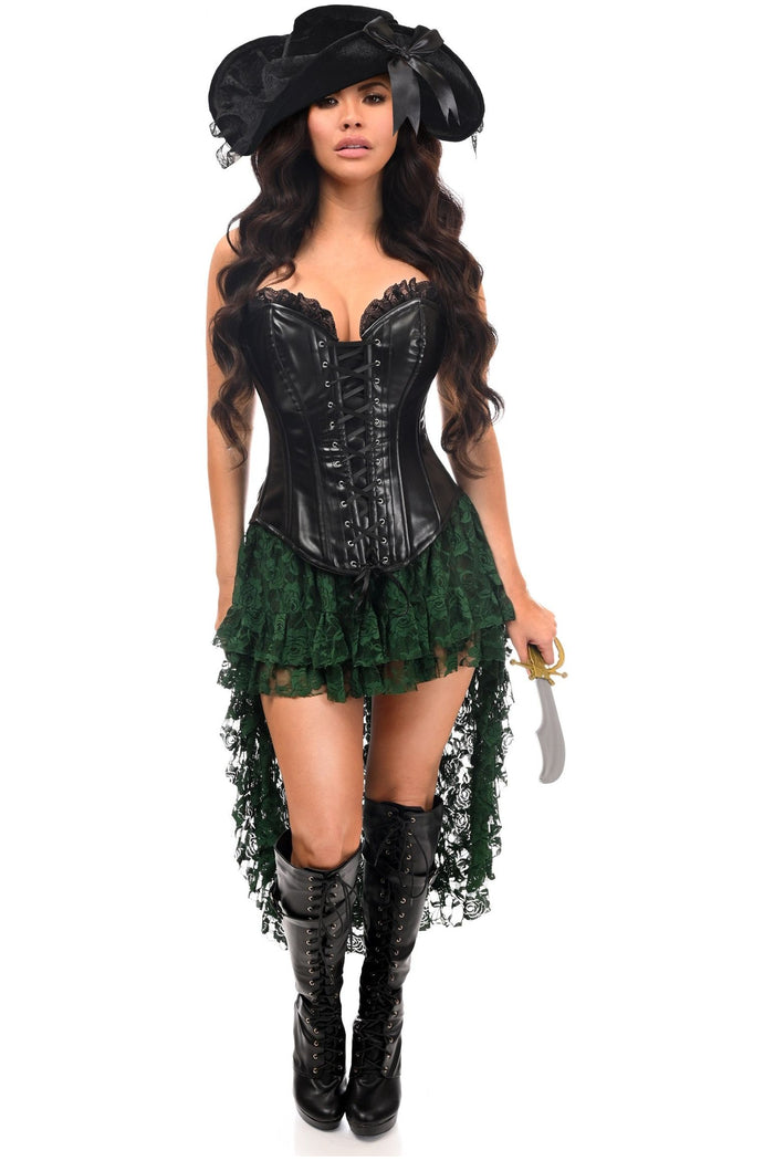 daisy beachwear Top Drawer 4 PC Black/Green Lace Premium Pirate Corset Costume