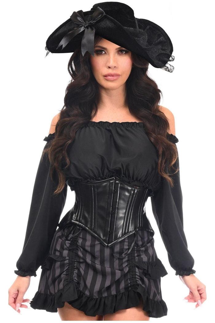 Daisy Beachwear Top Drawer 4 PC Black/Grey Striped Premium Pirate Corset Costume