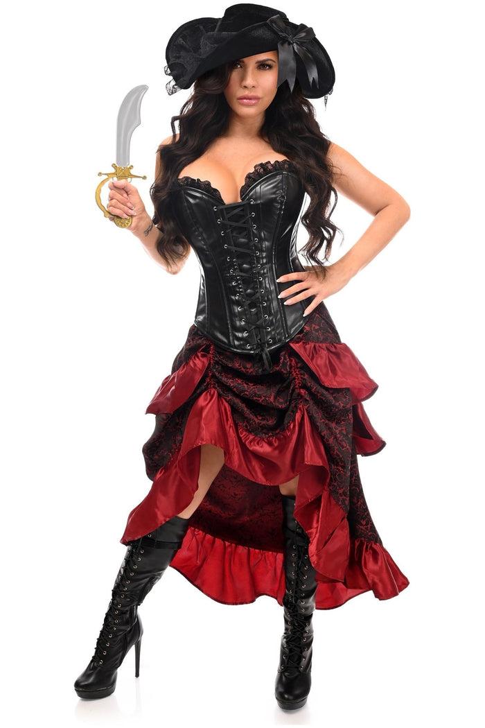 daisy beachwear Top Drawer 4 PC Black/Red Premium Pirate Corset Costume