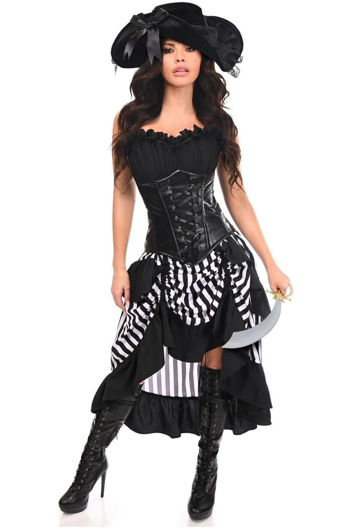 daisy beachwear Top Drawer 4 PC Black/White Premium Pirate Corset Costume