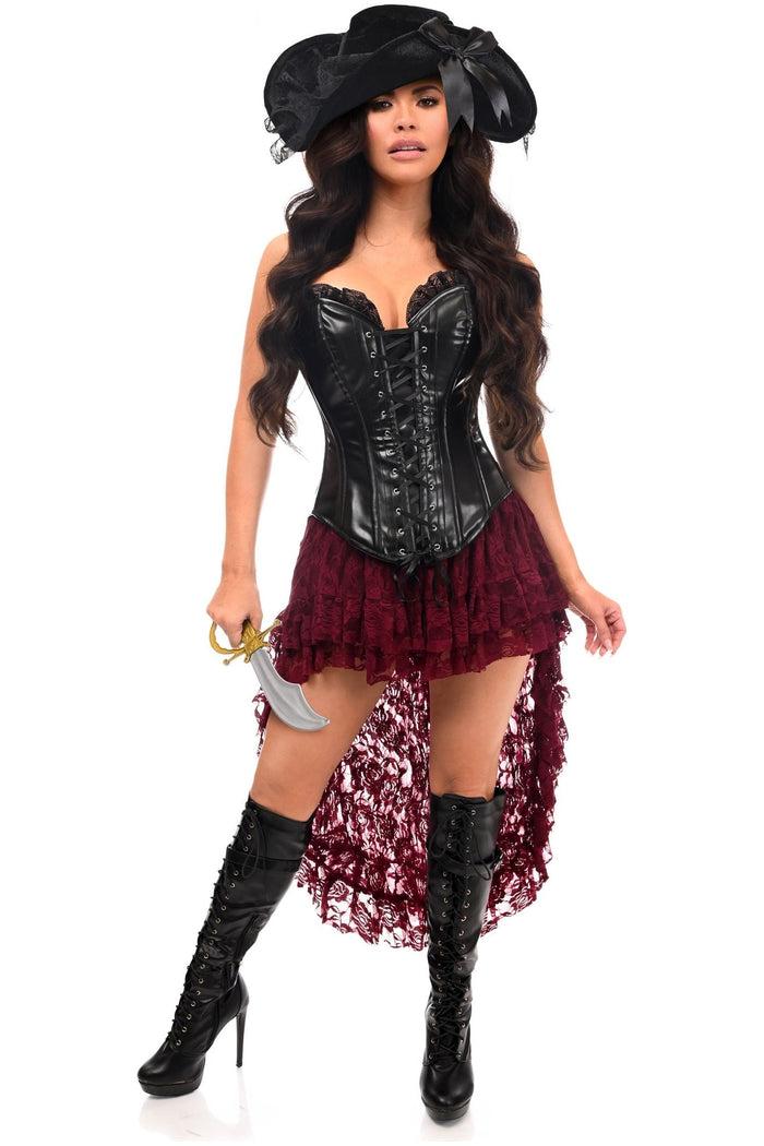 daisy beachwear Top Drawer 4 PC Black/Wine Lace Premium Pirate Corset Costume
