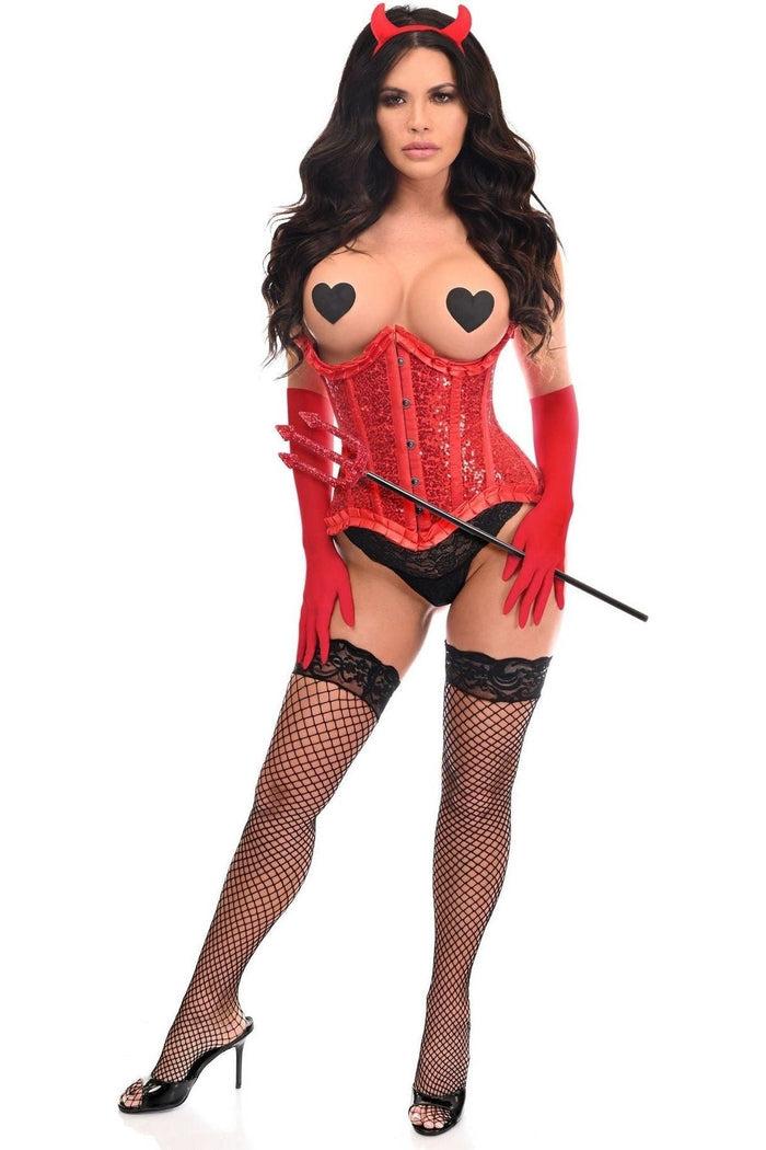daisy beachwear Top Drawer 4 PC Red Pin-Up Devil Corset Costume