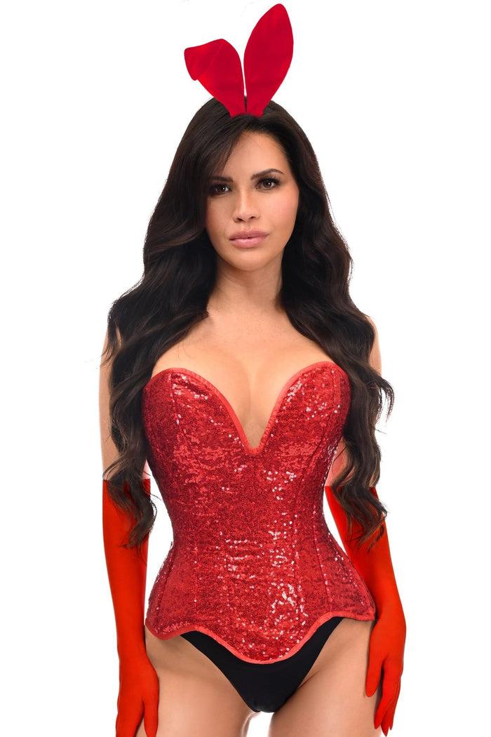 Daisy Beachwear Top Drawer 4 PC Red Sequin Bunny Corset Costume