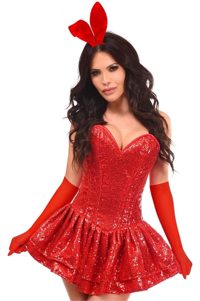 Daisy Beachwear Top Drawer 4 PC Red Sequin Bunny Corset Dress Costume
