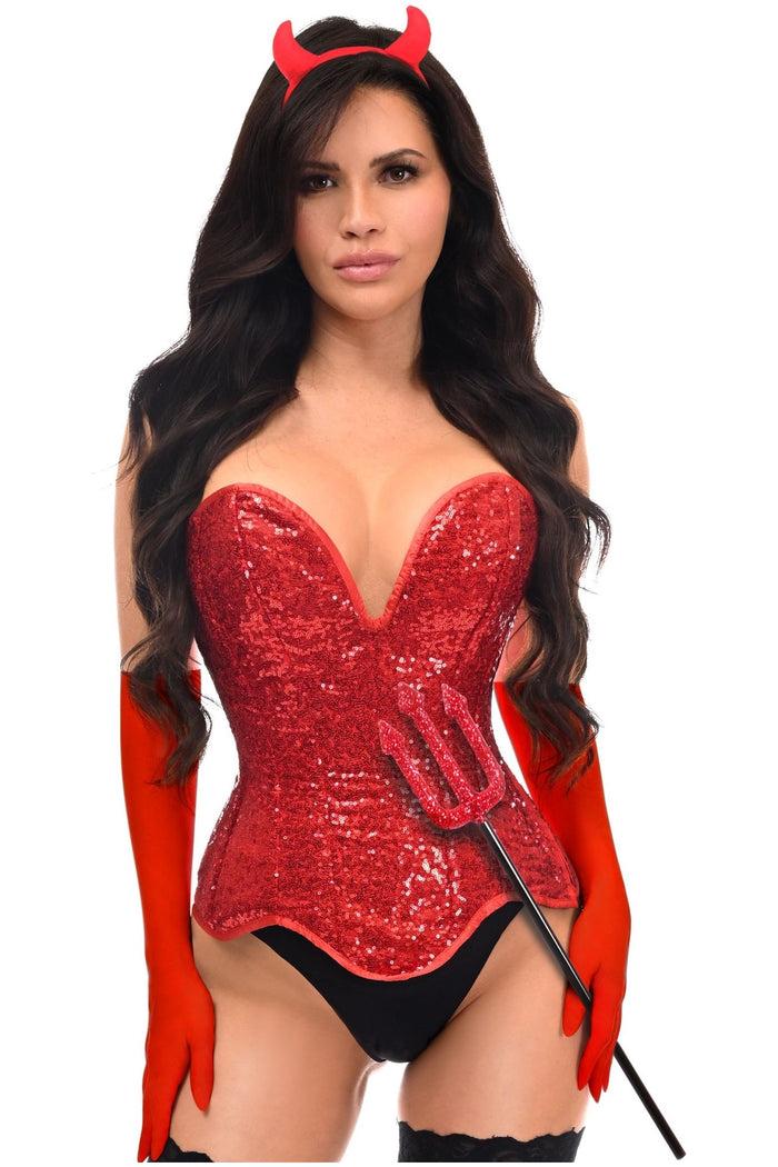 Daisy Beachwear Top Drawer 4 PC Red Sequin Devil Corset Costume