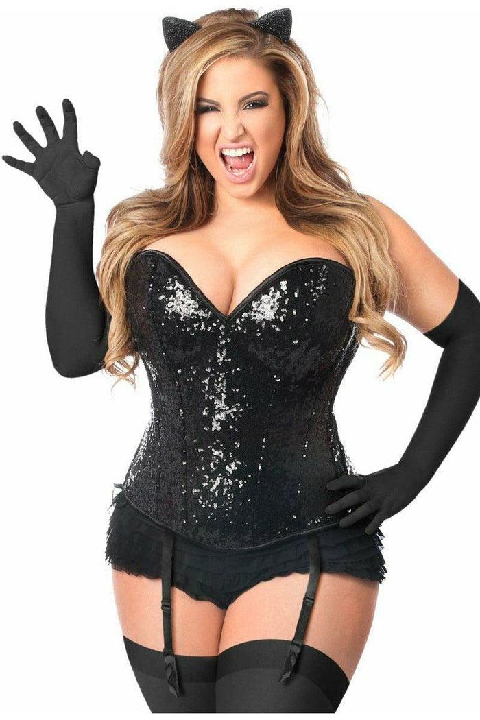 Daisy Beachwear Top Drawer 4 PC Sequin Black Cat Corset Costume