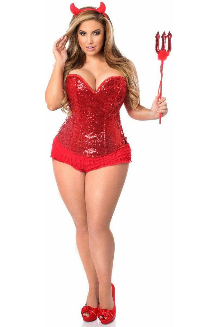 daisy beachwear Top Drawer 4 PC Sequin Devil Corset Costume