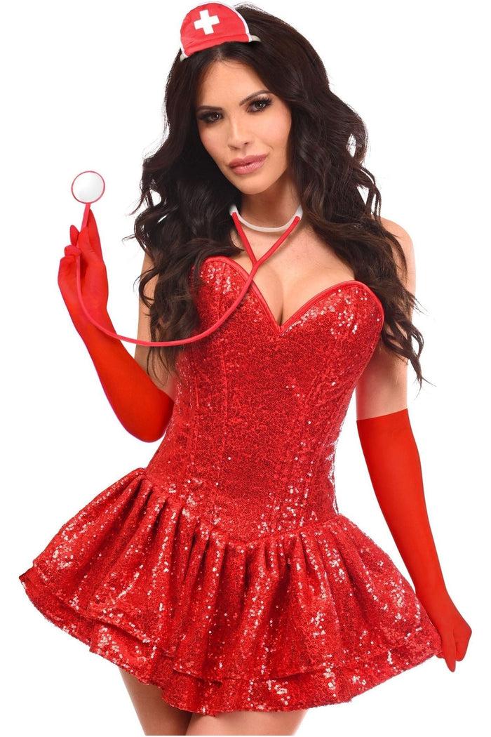 Daisy Beachwear Top Drawer 4 PC Sequin Nurse Corset Dress Costume