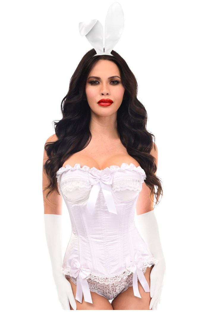 Daisy Beachwear Top Drawer 4 PC White Burlesque Bunny Corset Costume