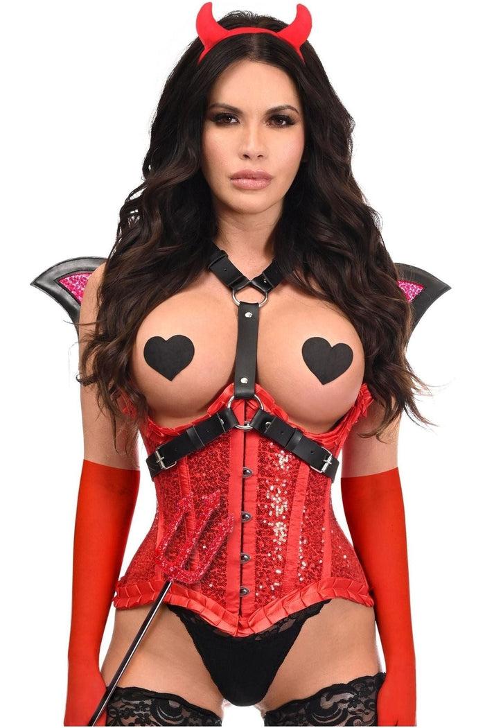 Daisy Beachwear Top Drawer 5 PC Red Sequin Devil Harness Corset Costume