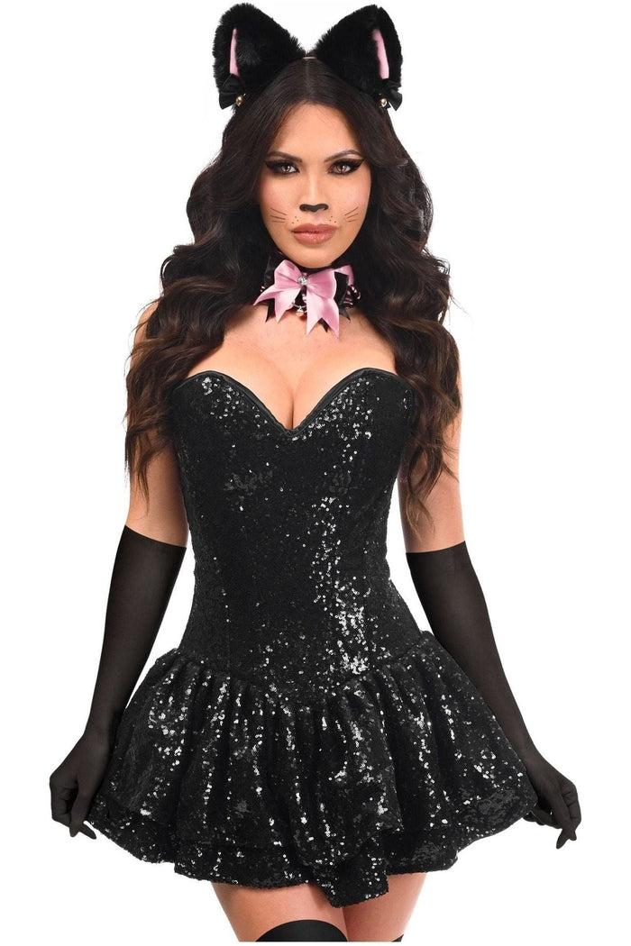 Daisy Beachwear Top Drawer 5 PC Sequin Black/Pink Cat Corset Dress Costume