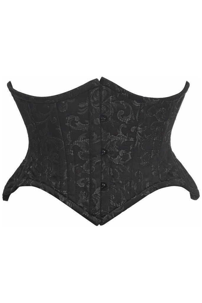 daisy beachwear Top Drawer Black/Black Brocade Double Steel Boned Mini Cincher Corset