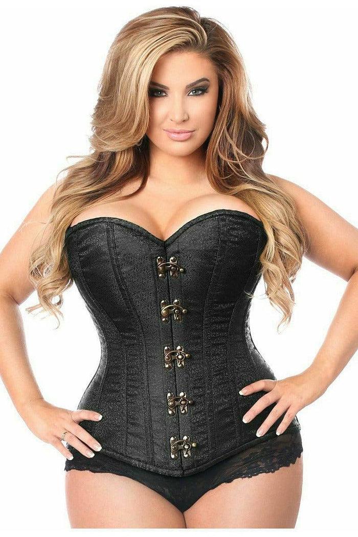 Daisy Beachwear Top Drawer Black Brocade Steel Boned Corset W/Clasp Closure